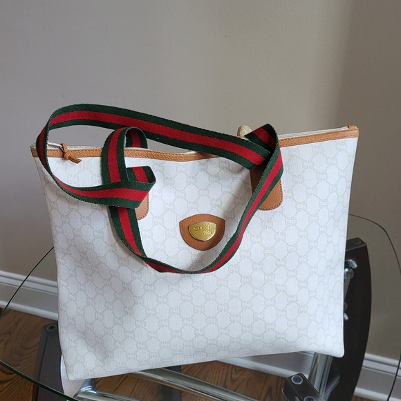 GUCCI GG Plus Monogram White Tote Bag Vintage PVC Authentic.!!!